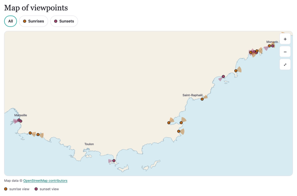 The map of viewpoints on the home page.
